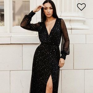 Brand New Black Gown with gold sparkle